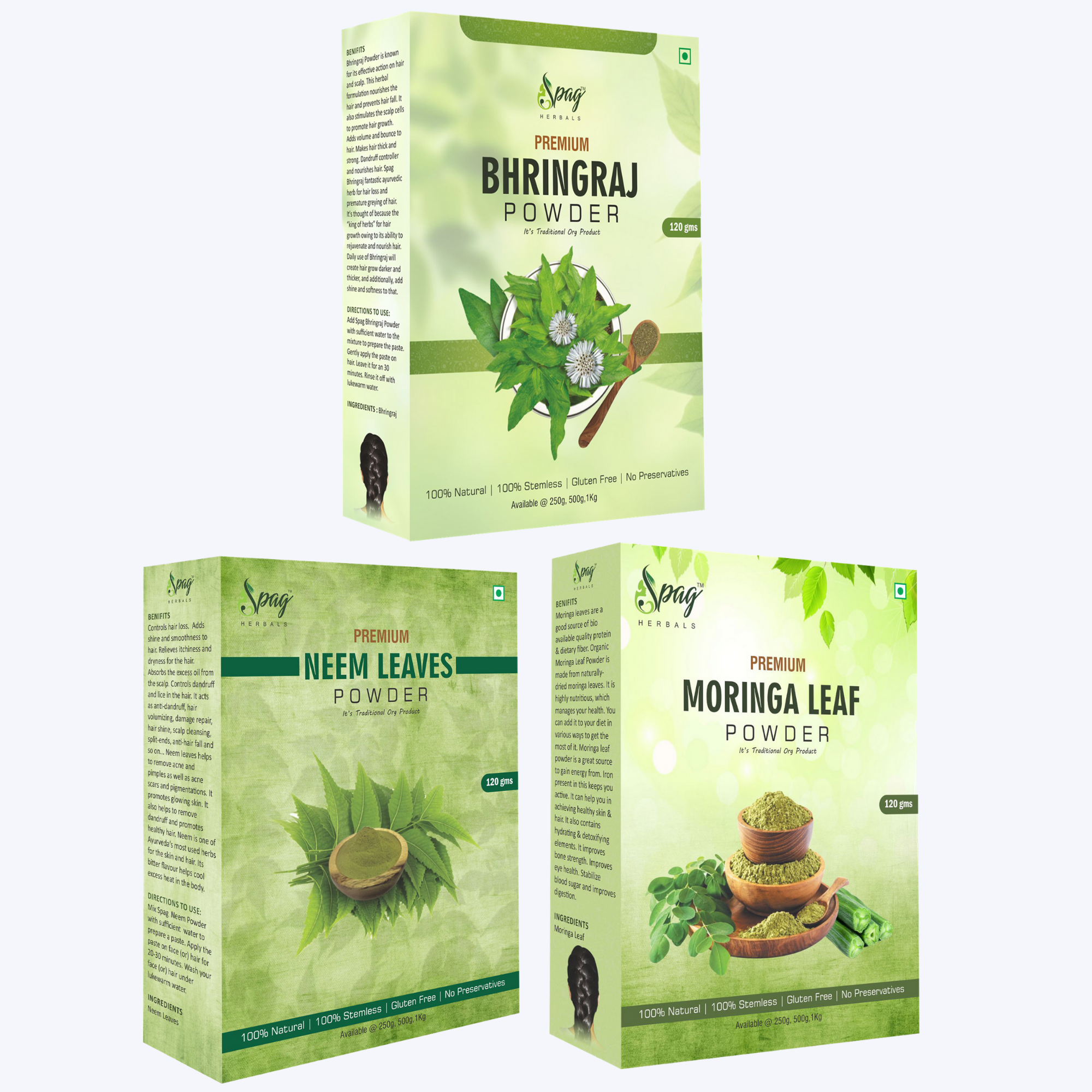 Spag Herbals Organic Bhringraj, Neem & Moringa Leaves Powder – SPAG HERBALS